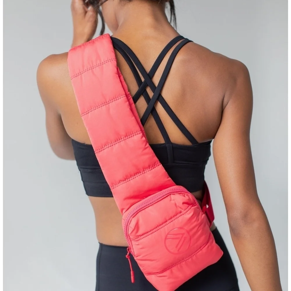 Savvi Wren Quilted Crossbody Bag Coral Adjustable Strap Zip Pockets